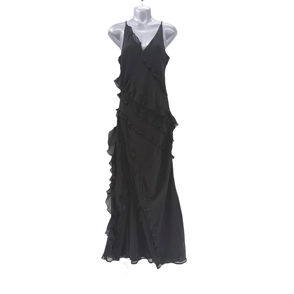 Abercrombie & Fitch Black Ruffled Maxi Dress